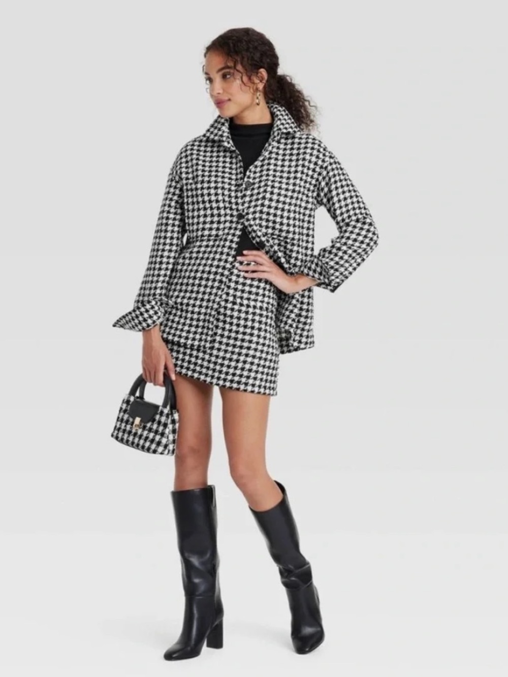 A New Day Black/Cream Houndstooth Button Down Jacket